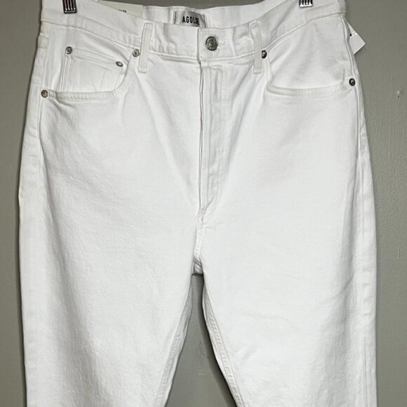 AGOLDE Riley High-Rise Straight Cropped Jeans Button Fly in White Size 32 - Picture 1 of 6